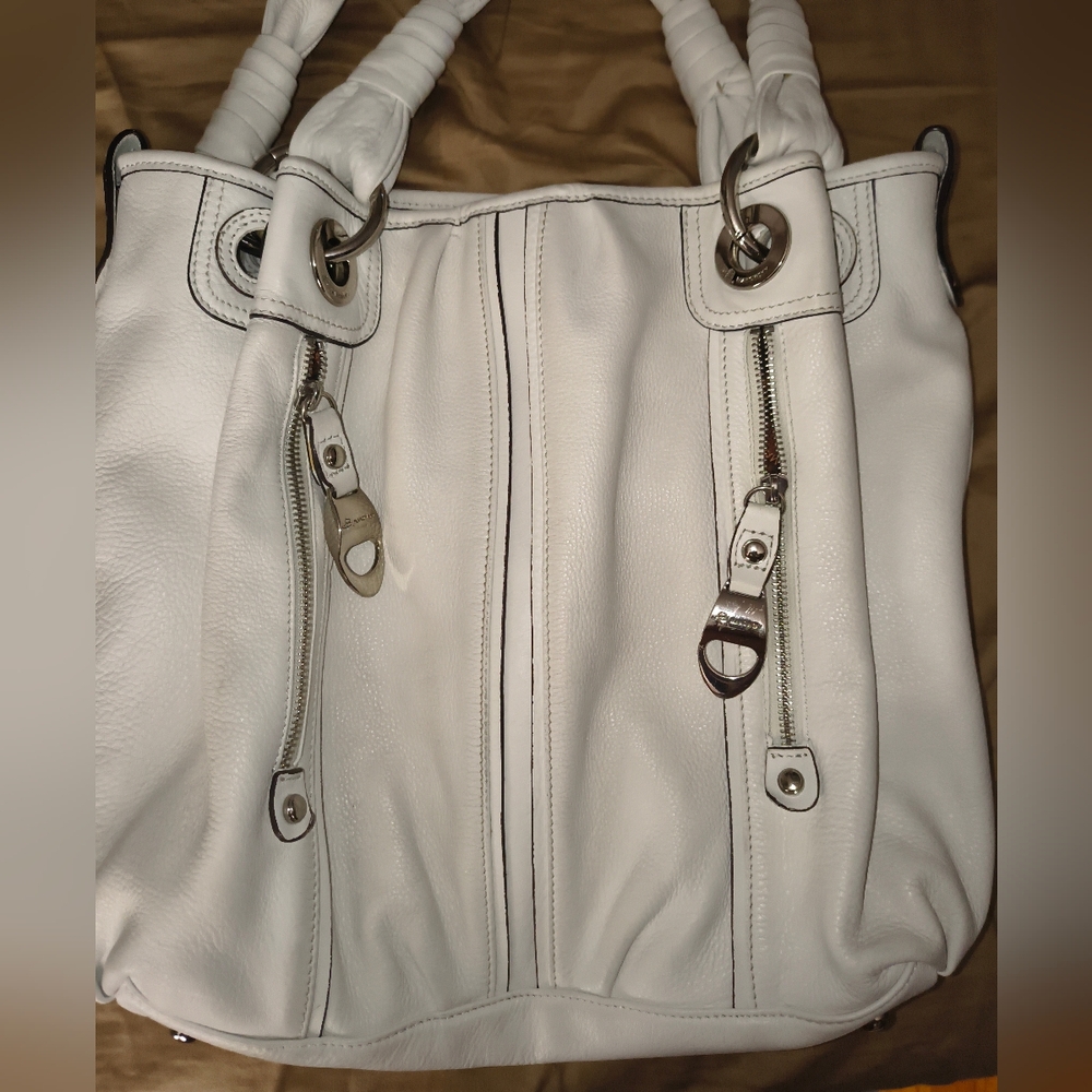B Makowsky White Pebbled Leather Shoulder Bag
